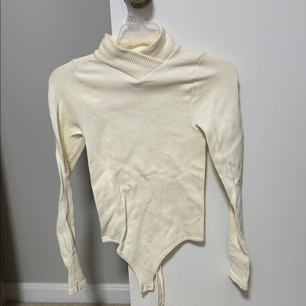 Cream Ribbed Turtleneck Sweater/bodysuit by Free People